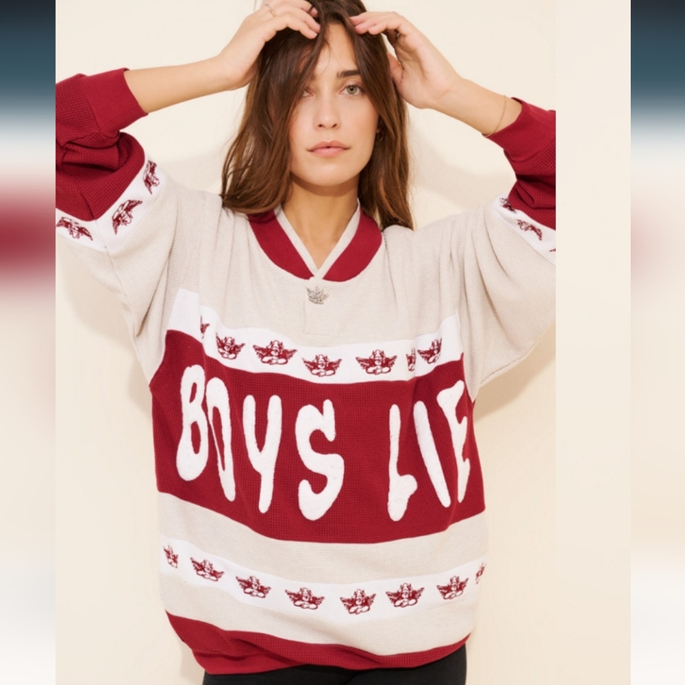 Boys Lie Burgundy and Cream Crewneck Sweater